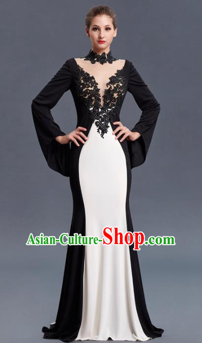 Top Grade Compere Costume Black Lace Full Dress Modern Dance Princess Wedding Dress for Women