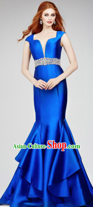 Top Grade Compere Costume Royalblue Full Dress Modern Dance Princess Wedding Dress for Women