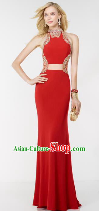 Top Grade Red Full Dress Compere Modern Fancywork Costume Princess Wedding Dress for Women