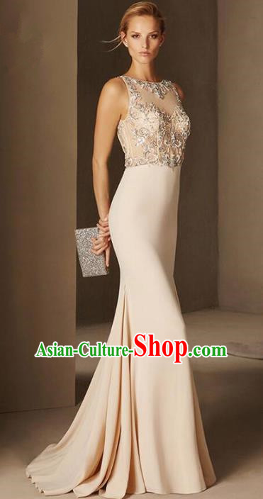 Top Grade Beige Full Dress Compere Modern Fancywork Costume Princess Wedding Dress for Women