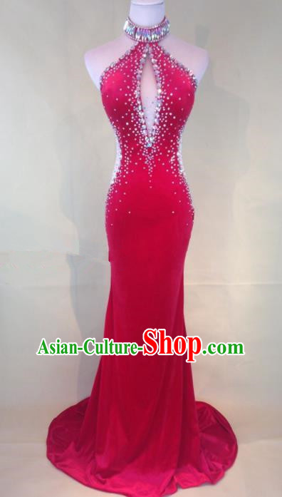 Professional Compere Red Full Dress Modern Dance Princess Wedding Dress for Women