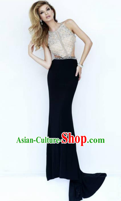 Top Grade Crystal Full Dress Compere Modern Fancywork Costume for Women