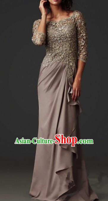 Top Grade Catwalks Grey Evening Dress Compere Modern Fancywork Costume for Women