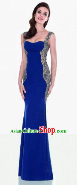 Top Grade Royalblue Full Dress Compere Modern Fancywork Costume Princess Wedding Dress for Women