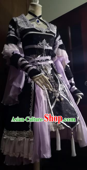 Chinese Traditional Cosplay Young Lady Costume Ancient Swordswoman Purple Dress for Women