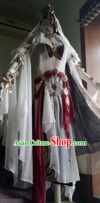 Chinese Traditional Cosplay Female Knight Costume Ancient Swordswoman White Dress for Women