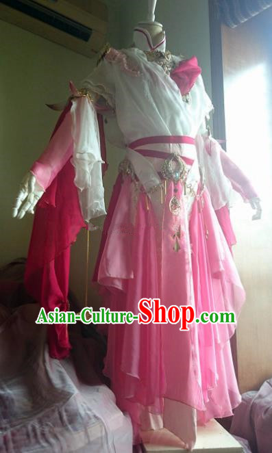 Chinese Traditional Cosplay Peri Costume Ancient Female Knight Swordswoman Pink Dress for Women