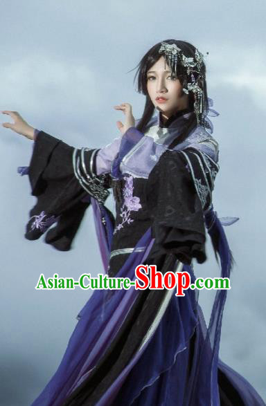 Chinese Traditional Cosplay Princess Purple Costume Ancient Peri Swordswoman Dress for Women