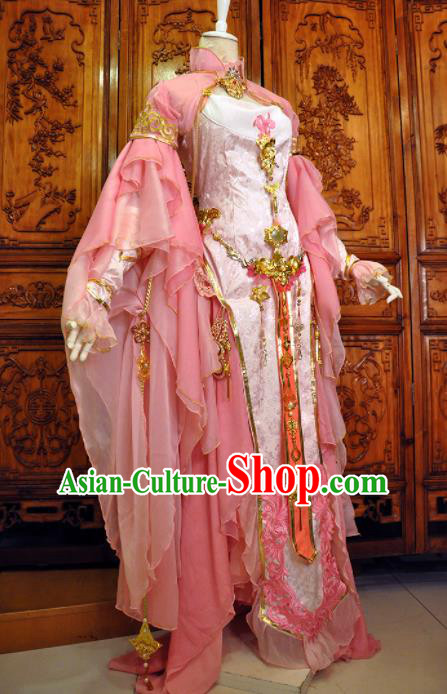 Chinese Traditional Cosplay Heroine Costume Ancient Swordswoman Female Knight Pink Dress for Women