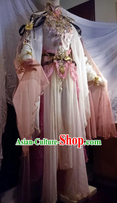 Chinese Traditional Cosplay Princess White Costume Ancient Peri Swordswoman Dress for Women