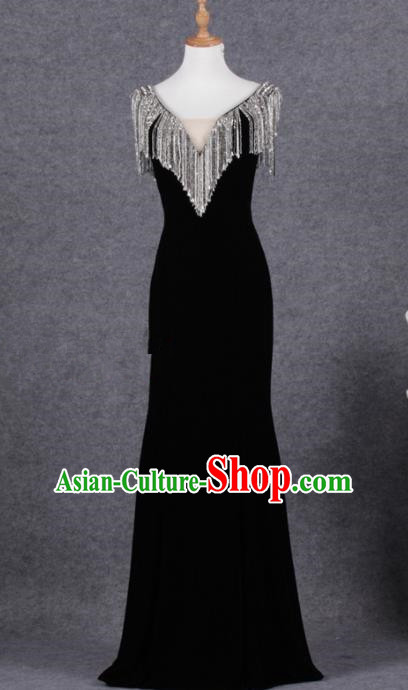 Professional Top Grade Black Full Dress Modern Dance Compere Costume for Women