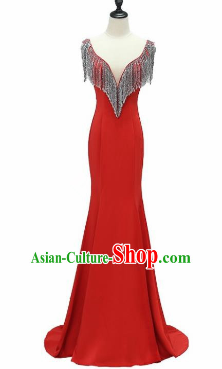 Professional Top Grade Red Full Dress Modern Dance Compere Costume for Women