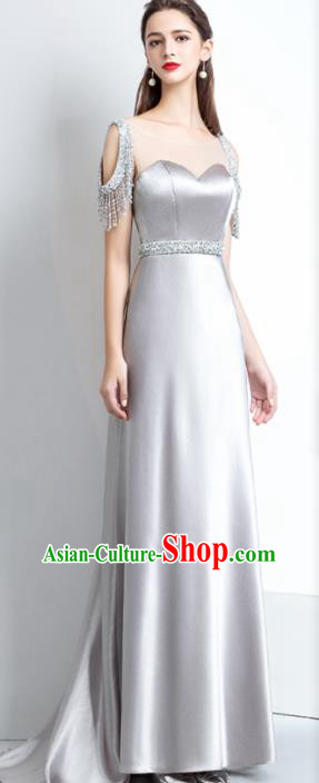 Professional Compere Grey Full Dress Top Grade Modern Dance Costume Princess Wedding Dress for Women