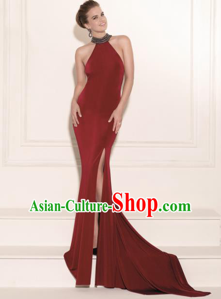 Professional Compere Costume Wine Red Full Dress Top Grade Modern Dance Princess Wedding Dress for Women