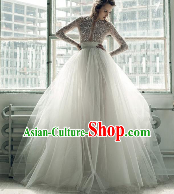 Professional Compere Costume White Veil Bubble Full Dress Top Grade Modern Dance Princess Wedding Dress for Women