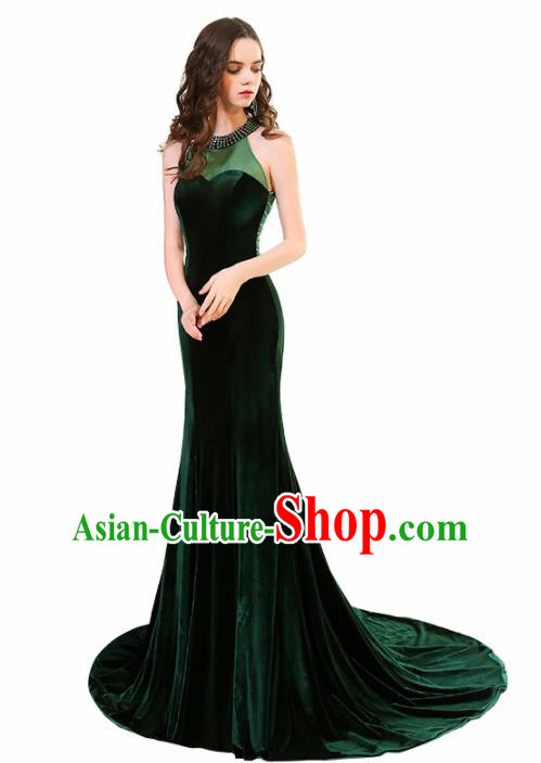 Professional Compere Costume Deep Green Full Dress Top Grade Modern Dance Princess Wedding Dress for Women