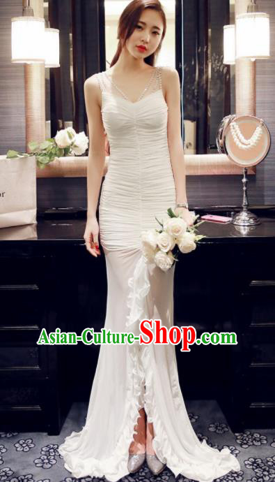 Top Grade Catwalks White Evening Dress Compere Modern Fancywork Costume for Women