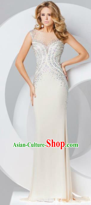 Top Grade Catwalks Diamante White Evening Dress Compere Modern Fancywork Costume for Women