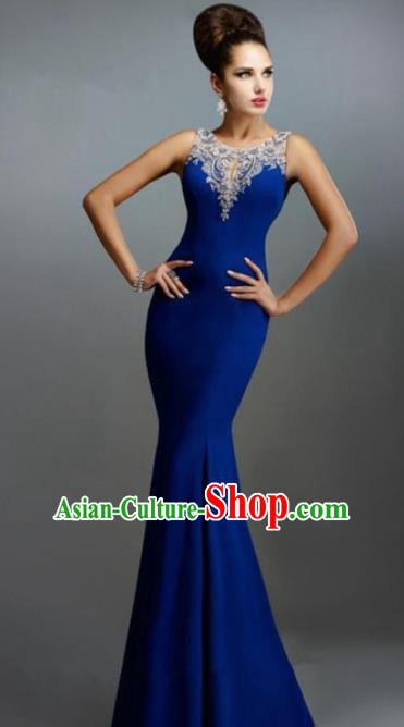 Top Grade Catwalks Royal Blue Evening Dress Compere Modern Fancywork Costume for Women