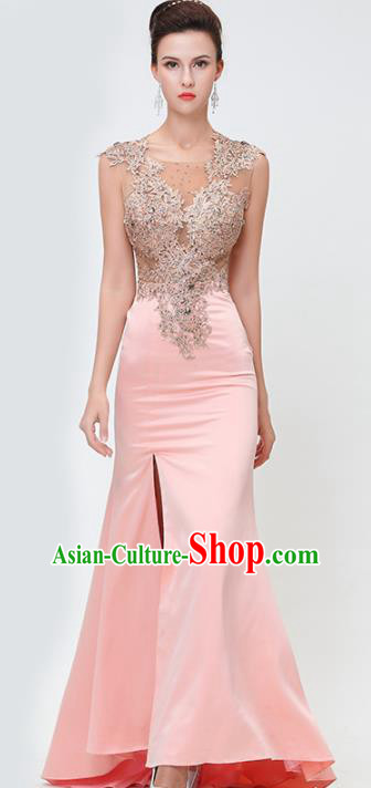 Top Grade Modern Fancywork Embroidered Pink Formal Dress Compere Catwalks Costume for Women