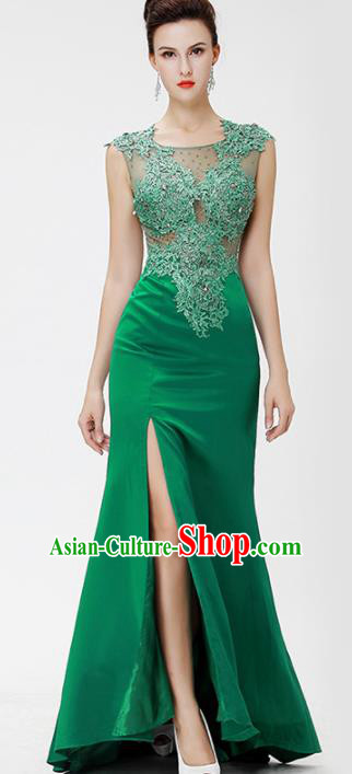 Top Grade Modern Fancywork Embroidered Green Formal Dress Compere Catwalks Costume for Women