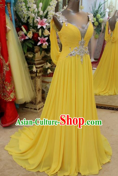 Top Grade Modern Fancywork Yellow Veil Formal Dress Compere Catwalks Costume for Women