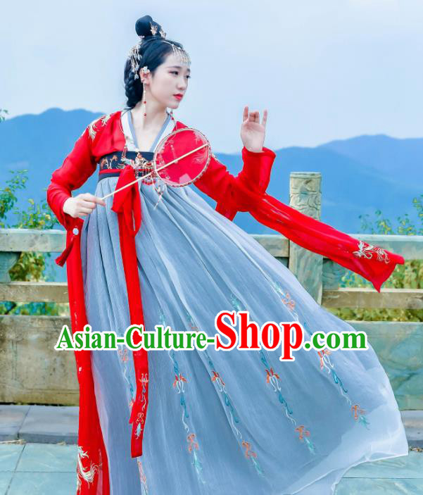 Traditional Chinese Tang Dynasty Imperial Consort Embroidered Historical Costume Ancient Peri Hanfu Dress for Women