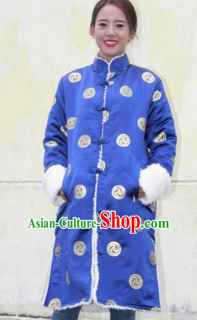 Chinese Traditional Tibetan Ethnic Royalblue Dust Coat Zang Nationality Heishui Dance Costume for Women