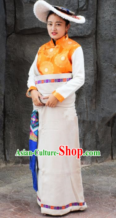 Chinese Traditional National Ethnic Tibetan Robe Zang Nationality Costume for Women