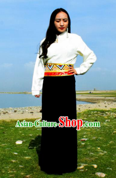 Chinese Traditional Tibetan National Ethnic Black Skirt Zang Nationality Costume for Women