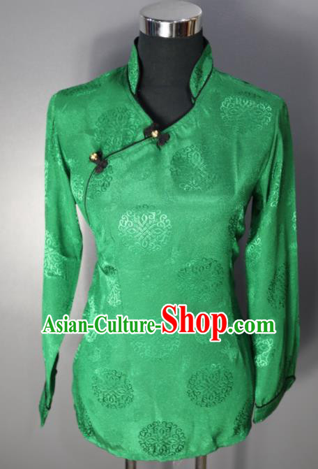 Chinese Traditional National Ethnic Tibetan Green Blouse Zang Nationality Folk Dance Costume for Women