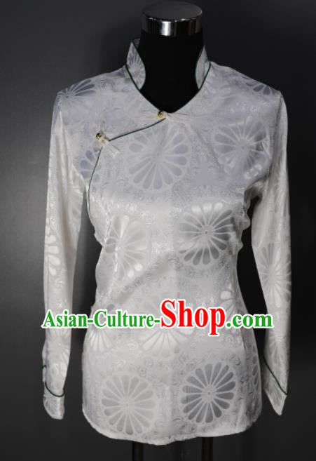 Chinese Traditional National Ethnic Tibetan White Blouse Zang Nationality Folk Dance Costume for Women