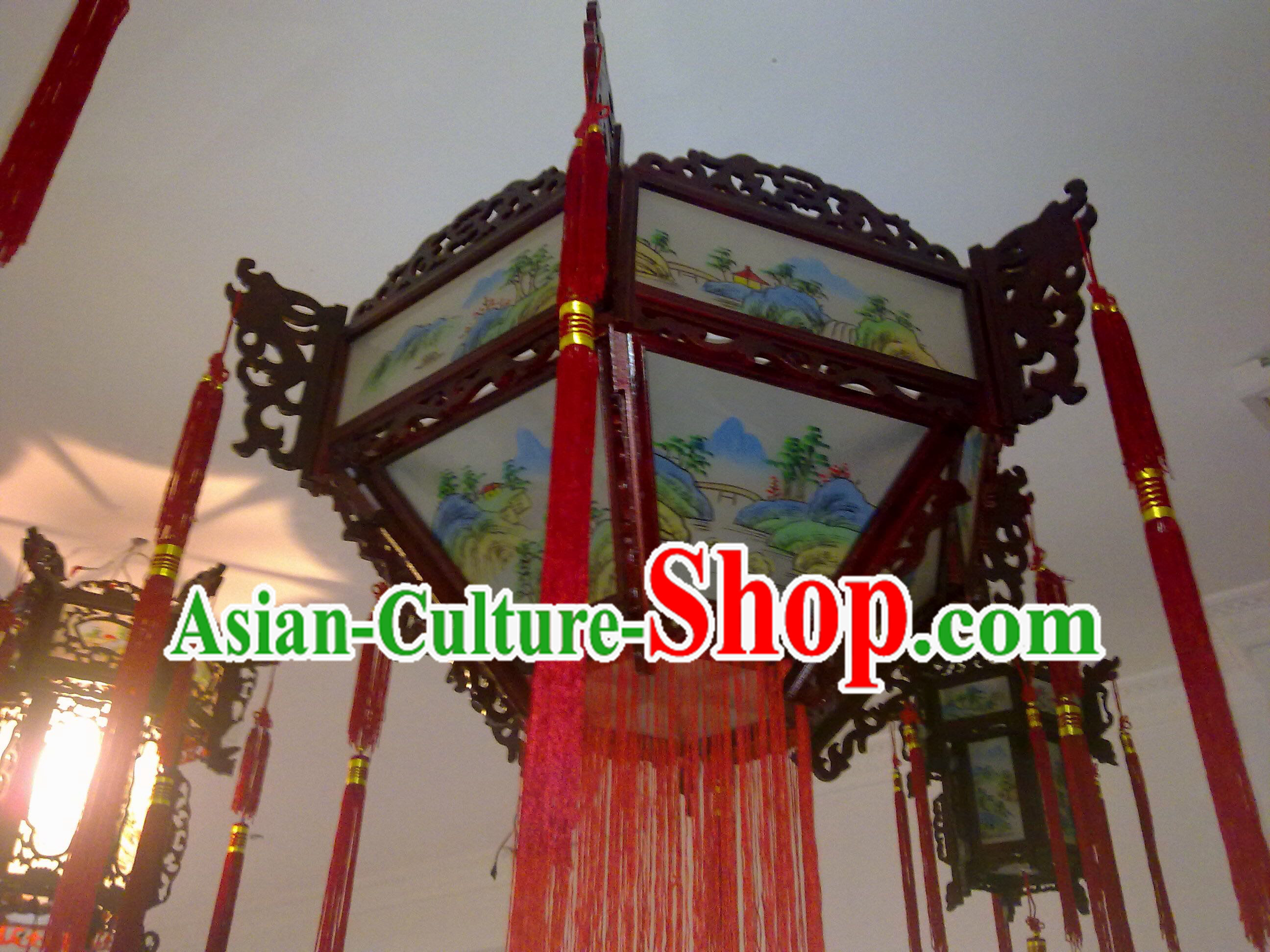 Chinese Hand Carved Classical Painting Palace Ceiling Lantern