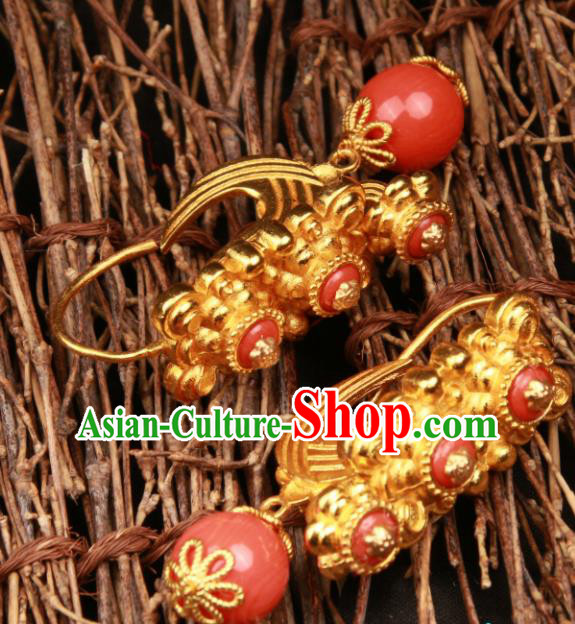 Chinese Traditional Tibetan Ethnic Jewelry Accessories Zang Nationality Red Beads Earrings for Women