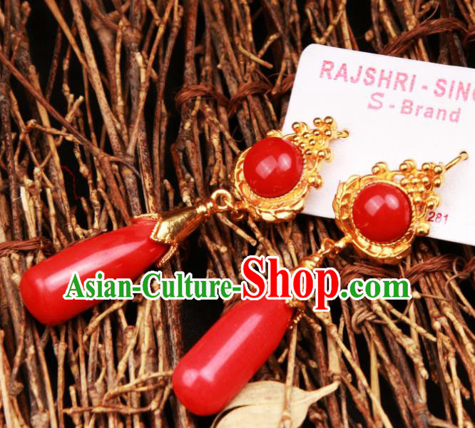 Chinese Traditional Tibetan Ethnic Ear Accessories Zang Nationality National Red Earrings for Women