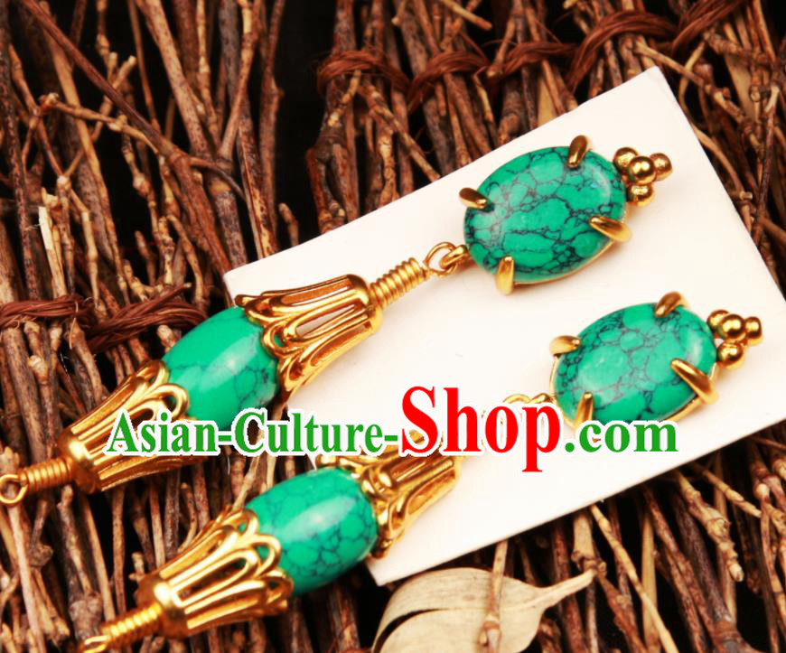 Chinese Traditional Tibetan Ethnic Ear Accessories Zang Nationality National Green Earrings for Women