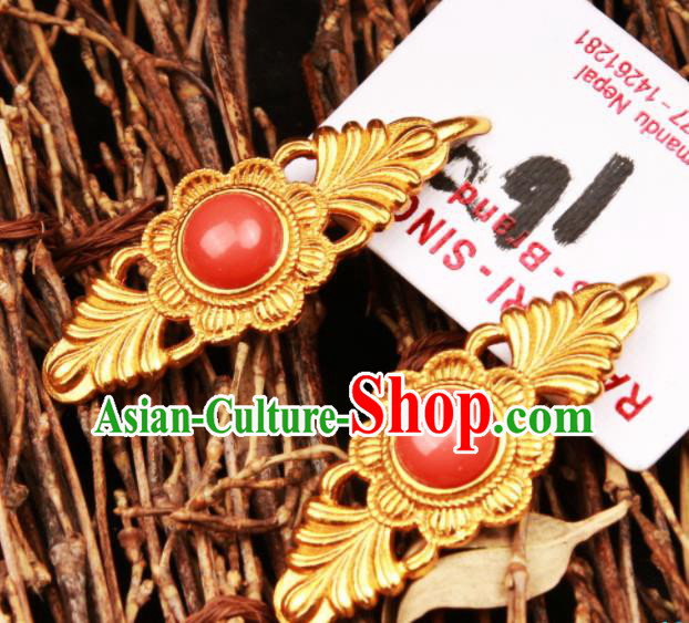 Chinese Traditional Ethnic Tibetan Ear Accessories Zang Nationality National Red Earrings for Women