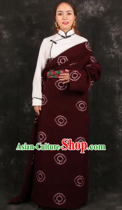 Chinese Traditional Tibetan Ethnic Bride Robe Zang Nationality Heishui Dance Costume for Women