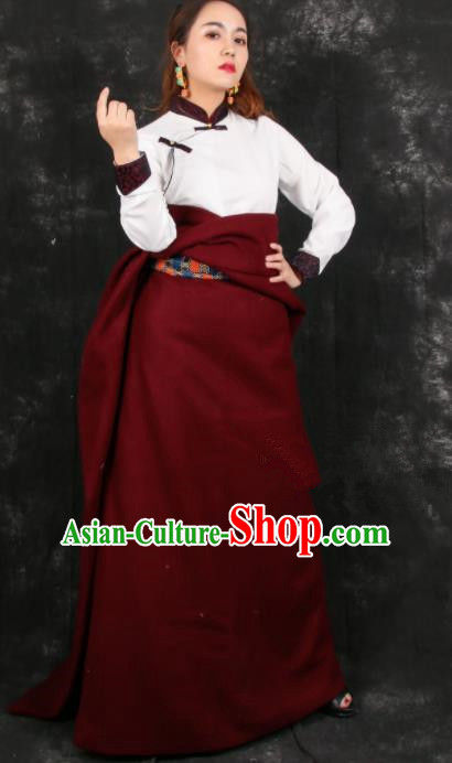 Chinese Traditional Tibetan Ethnic Bride Red Robe Zang Nationality Heishui Dance Costume for Women