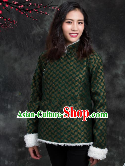 Chinese Traditional Ethnic Female Green Tibetan Jacket Zang Nationality Heishui Dance Costume for Women