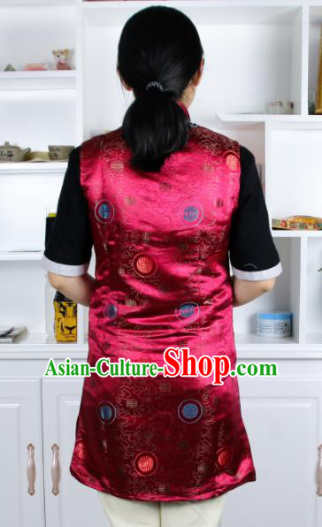 Chinese Traditional National Ethnic Wine Red Tibetan Vest Zang Nationality Costume for Women