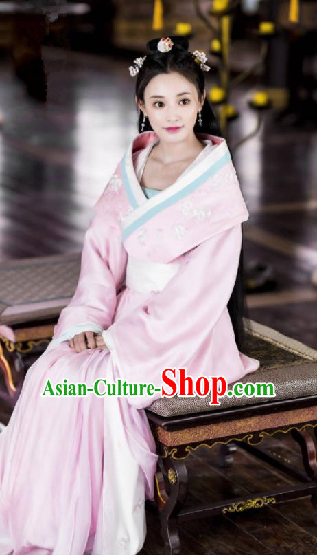 Traditional Chinese Ancient Drama Replica Costume Tang Dynasty Palace Princess Embroidered Hanfu Dress and Headpiece for Women