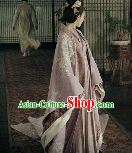 Traditional Chinese Ancient Drama Imperial Consort Replica Costume Tang Dynasty Palace Embroidered Hanfu Dress and Headpiece for Women
