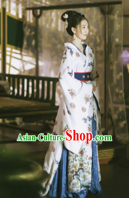 Chinese Ancient Drama Princess Consort Embroidered Replica Costume Tang Dynasty Palace Hanfu Dress and Headpiece for Women