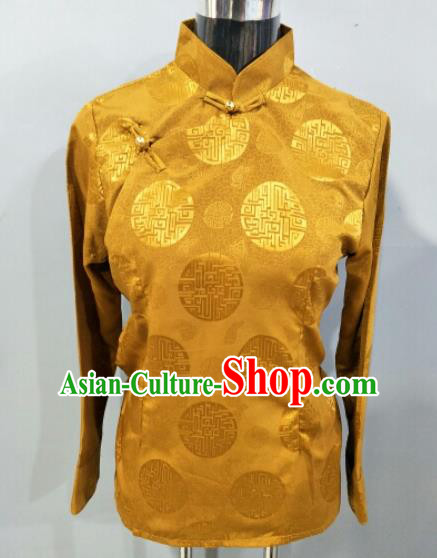 Traditional Chinese National Ethnic Tibetan Bronze Blouse Zang Nationality Folk Dance Costume for Women