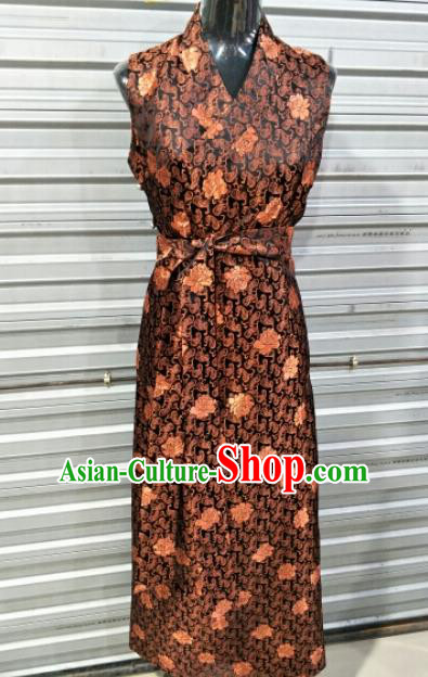 Traditional Chinese National Tibetan Ethnic Brown Brocade Dress Zang Nationality Folk Dance Costume for Women