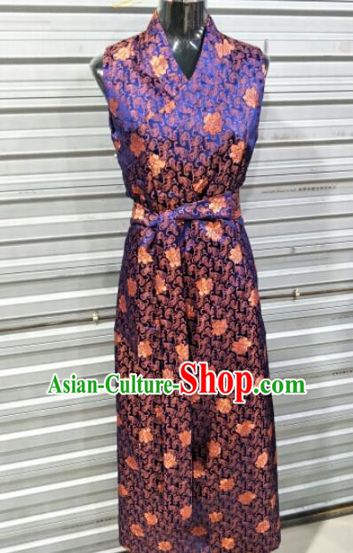 Traditional Chinese National Tibetan Ethnic Purple Brocade Dress Zang Nationality Folk Dance Costume for Women