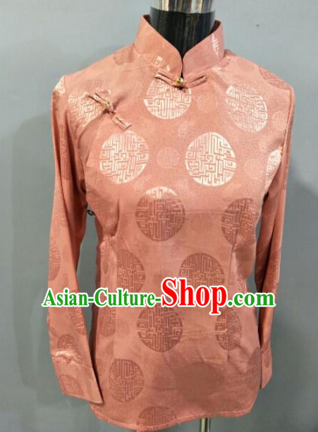 Traditional Chinese National Ethnic Tibetan Pink Blouse Zang Nationality Folk Dance Costume for Women