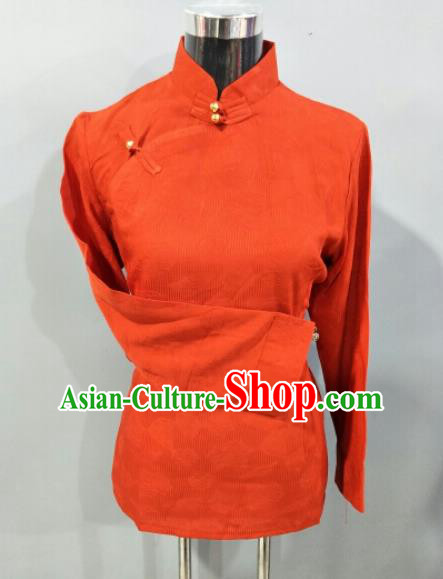 Traditional Chinese National Tibetan Ethnic Orange Blouse Zang Nationality Folk Dance Costume for Women