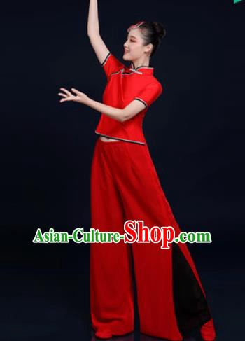 Traditional Chinese Folk Dance Red Clothing Yangko Dance Fan Dance Costume for Women